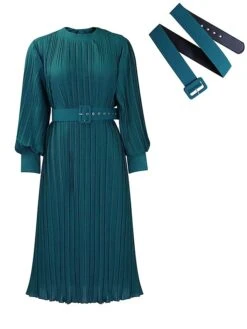 Women's Work Dress Casual Dress Black Dress Fashion Office Daily Workfashion Midi Dress Lace Up Pleated Crew Neck Long Sleeve Plain Regular Fit Black White Red Fall Winter S M L XL XXL -Tesla Style mwyyfg1695645194937