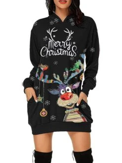 Women's Casual Dress Christmas Dress Hoodie Dress Letter Print Pocket Print Hooded Mini Dress Active Fashion Outdoor Christmas Long Sleeve Loose Fit Light Pink Black Red Fall S M L XL XXL -Tesla Style mxonuv1694153249086