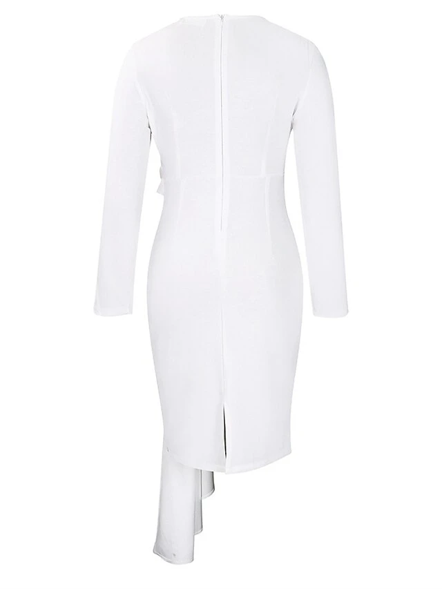 Women's Party Dress Cocktail Dress Wedding Guest Dress Midi Dress White Yellow Red Long Sleeve Pure Color Ruched Spring Fall Winter Crew Neck Fashion Winter Dress Wedding Guest Vacation 2023 S M L XL 16 Women's Party Dress Cocktail Dress Wedding Guest Dress Midi Dress White Yellow Red Long Sleeve Pure Color Ruched Spring Fall Winter Crew Neck Fashion Winter Dress Wedding Guest Vacation 2023 S M L XL - Image 14