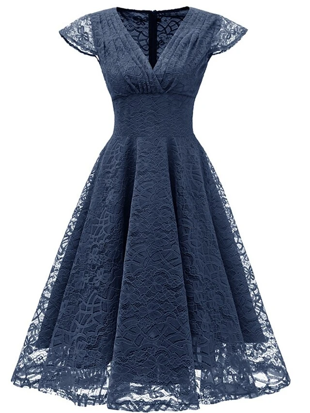 Women's Party Dress Lace Dress Cocktail Dress Midi Dress Wine Navy Blue Short Sleeve Pure Color Lace Spring Fall Winter V Neck Fashion Winter Dress Wedding Guest Vacation 2023 S M L XL XXL 6 Women's Party Dress Lace Dress Cocktail Dress Midi Dress Wine Navy Blue Short Sleeve Pure Color Lace Spring Fall Winter V Neck Fashion Winter Dress Wedding Guest Vacation 2023 S M L XL XXL - Image 4