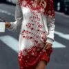 Women‘s Christmas Casual Dress Sweatshirt Dress Mini Dress Warm Daily Outdoor Holiday Crew Neck Print Tree Loose Fit Black Red Blue S M L XL XXL -Tesla Style mydlka1695027777769