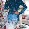 Women's Christmas Work Dress Bodycon Mini Dress Blue Wine Red Long Sleeve Tree Snowflake Print Winter Fall Crew Neck Vacation Stylish 2022 S M L XL XXL 3XL 4XL 5XL 6XL / Sheath Dress