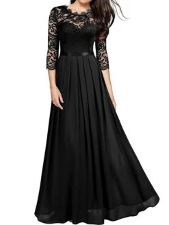 Women's Prom Dress Party Dress Lace Dress Long Dress Maxi Dress Green 3/4 Length Sleeve Pure Color Lace Summer Spring Fall Crew Neck Fashion 2023 XXL -Tesla Style mynugw1630657931460
