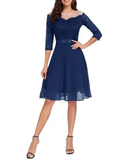 Women's Party Dress Lace Dress Cocktail Dress Midi Dress Black Wine Navy Blue 3/4 Length Sleeve Pure Color Lace Spring Fall Winter Crew Neck Fashion Winter Dress Wedding Guest Vacation 2023 S M L XL 23 Women's Party Dress Lace Dress Cocktail Dress Midi Dress Black Wine Navy Blue 3/4 Length Sleeve Pure Color Lace Spring Fall Winter Crew Neck Fashion Winter Dress Wedding Guest Vacation 2023 S M L XL -Tesla Style myuidb1692179549973