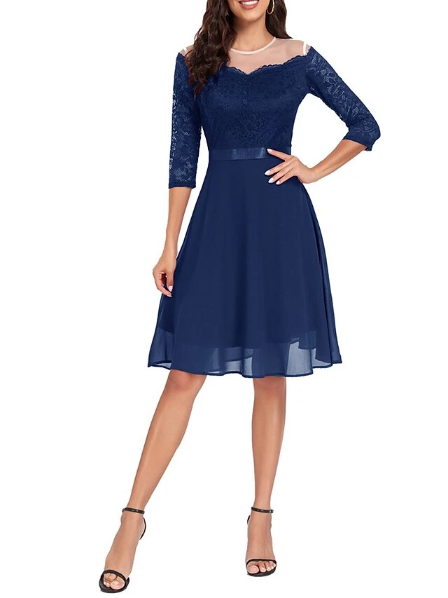 Women's Party Dress Lace Dress Cocktail Dress Midi Dress Black Wine Navy Blue 3/4 Length Sleeve Pure Color Lace Spring Fall Winter Crew Neck Fashion Winter Dress Wedding Guest Vacation 2023 S M L XL 9 Women's Party Dress Lace Dress Cocktail Dress Midi Dress Black Wine Navy Blue 3/4 Length Sleeve Pure Color Lace Spring Fall Winter Crew Neck Fashion Winter Dress Wedding Guest Vacation 2023 S M L XL - Image 7