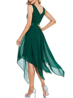 Women's Party Dress Lace Dress Cocktail Dress Midi Dress Black Green Sleeveless Pure Color Lace Fall Winter Autumn V Neck Fashion Vacation 2023 S M L XL XXL -Tesla Style myumro1693535462820