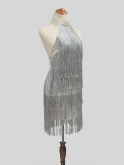 Women's Party Dress Fringe Dress Homecoming Dress Mini Dress Silver Sleeveless Pure Color Tassel Fringe Summer Spring Halter Neck Hot Party Evening Party Spring Dress 2023 S M L XL XXL -Tesla Style mzdamb1634632427711
