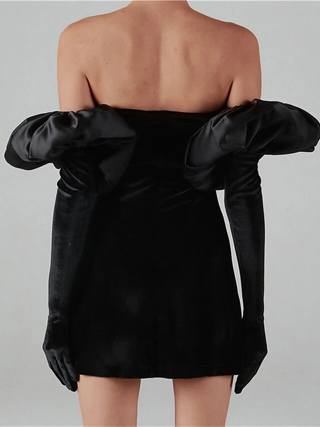 Women's Party Dress Velvet Dress Homecoming Dress Mini Dress Black White Pink Long Sleeve Color Block Backless Spring Fall Winter Strapless Fashion Winter Dress Wedding Guest Birthday Loose Fit 2023 8 Women's Party Dress Velvet Dress Homecoming Dress Mini Dress Black White Pink Long Sleeve Color Block Backless Spring Fall Winter Strapless Fashion Winter Dress Wedding Guest Birthday Loose Fit 2023 - Image 6