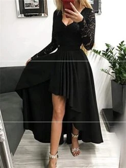Women‘s Party Dress Wedding Guest Dress Emerald Green Dress Long Dress Maxi Dress Green Black Blue Long Sleeve Pure Color Lace Winter Fall Autumn V Neck Party Winter Dress 2023 S M L XL -Tesla Style najzeb1663926722930