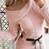 Women's Sweater Dress Jumper Dress Casual Dress Mini Dress Warm Pure Color Outdoor Casual Daily Going Out V Neck Long Sleeve 2023 Slim Pink S M L XL -Tesla Style napicg1695278782849