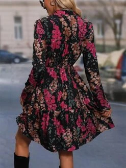 Women's Work Dress A Line Dress Fashion Office Daily Workfashion Mini Dress Patchwork Asymmetrical Shirt Collar Long Sleeve Floral Regular Fit Fuchsia Spring Fall S M L XL XXL -Tesla Style napvbo1694490802781
