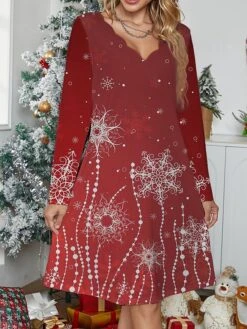Women's Work Dress Casual Dress Fashion Winter Dress Christmas Daily Mini Dress Print V Neck Long Sleeve Santa Claus Snowman Regular Fit Black Wine Red Fall Winter S M L XL XXL -Tesla Style nawbfv1695888021284