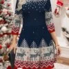 Women‘s Christmas Sweater Dress Jumper Dress Winter Dress Warm Christmas Tree Deer Outdoor Christmas Daily Holiday Crew Neck Long Sleeve 2023 Regular Fit Royal Blue Blue Gold S M L XL -Tesla Style naxull1695620989740