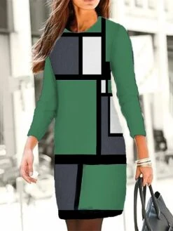 Women's Casual Dress Winter Dress Sweatshirt Dress Geometric Plaid Print Crew Neck Mini Dress Fashion Streetwear Outdoor Daily Long Sleeve Loose Fit Pink Blue Green Fall Winter S M L XL XXL -Tesla Style ncmijg1694165729031