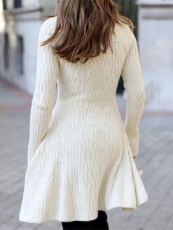 Women‘s Sweater Dress Winter Dress White Dress White Long Sleeve Pure Color Lace Layered Plus High Low Winter Fall Turtleneck High Neck Stylish Elegant Casual 2022 S M L XL XXL XXXL 4XL -Tesla Style ndalvi1636354379216
