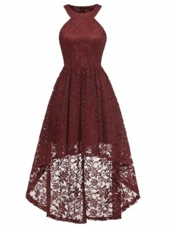 Women's Prom Dress Party Dress Wedding Guest Dress Long Dress Maxi Dress Wine Purple Sleeveless Pure Color Lace Spring Fall Winter Halter Neck Fashion Winter Dress Evening Party Wedding Guest 2023 S -Tesla Style ndamgq1692179376837