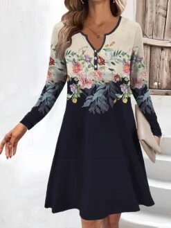 Women's Work Dress Casual Dress Fashion Winter Dress Daily Mini Dress Button Print V Neck Long Sleeve Floral Regular Fit Blue Light Purple Purple Fall Winter S M L XL XXL -Tesla Style ndljqg1694671046007