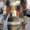 Women's Casual Dress Plaid Dress Sweatshirt Dress Geometric Plaid Print Crew Neck Mini Dress Fashion Streetwear Outdoor Daily Long Sleeve Loose Fit Pink Blue Fuchsia Fall Winter S M L XL XXL -Tesla Style ndqksj1693819553258
