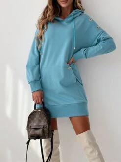 Women's Casual Dress Hoodie Dress Mini Dress Active Daily Outdoor Holiday Vacation Hoodie Pocket Solid Color Loose Fit ArmyGreen Black Blue S M L XL XXL -Tesla Style ndvvqr1695644526073