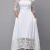 Women‘s Party Dress Wedding Guest Dress Lace Dress White Dress Long Dress Maxi Dress White 3/4 Length Sleeve Pure Color Lace Winter Fall Autumn Cold Shoulder Elegant Spring Dress 2023 S M L XL XXL -Tesla Style ndxifx1627554913977