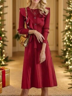 Women‘s Christmas Sweater Dress Jumper Dress Winter Dress Fashion Pure Color Outdoor Christmas Daily Going Out V Neck Long Sleeve Lace Up Ruched 2023 Loose Fit Black Red S M L XL