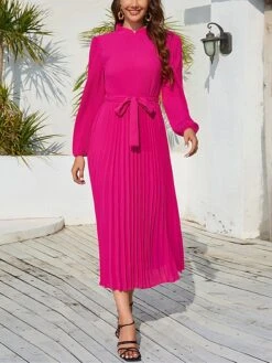 Women's Work Dress Swing Dress Black Dress Fashion Midi Dress Lace Up Ruched Crew Neck Long Sleeve Plain Loose Fit Black Blue Green Fall Winter S M L XL XXL -Tesla Style ndyiyo1693300621639