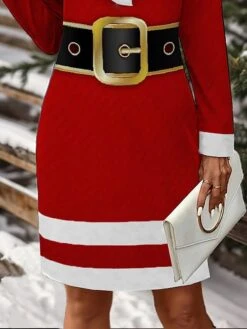 Women's Christmas Dress Casual Dress Mini Dress Active Fashion Outdoor Christmas Holiday Crew Neck Print Santa Claus Loose Fit Wine S M L XL XXL -Tesla Style neabpl1697106829807