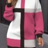 Women's Casual Dress Sweatshirt Dress Winter Dress Geometric Plaid Print Crew Neck Mini Dress Fashion Streetwear Outdoor Daily Long Sleeve Loose Fit Fuchsia Fall Winter S M L XL XXL -Tesla Style nefhdh1694661886734