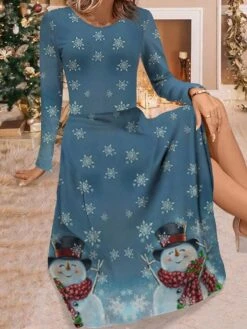 Women's Work Dress Casual Dress Swing Dress Fashion Winter Dress Christmas Daily Midi Dress Print Crew Neck Long Sleeve Santa Claus Snowman Regular Fit Wine Navy Blue Blue Fall Winter S M L XL XXL -Tesla Style neszcm1695350907579