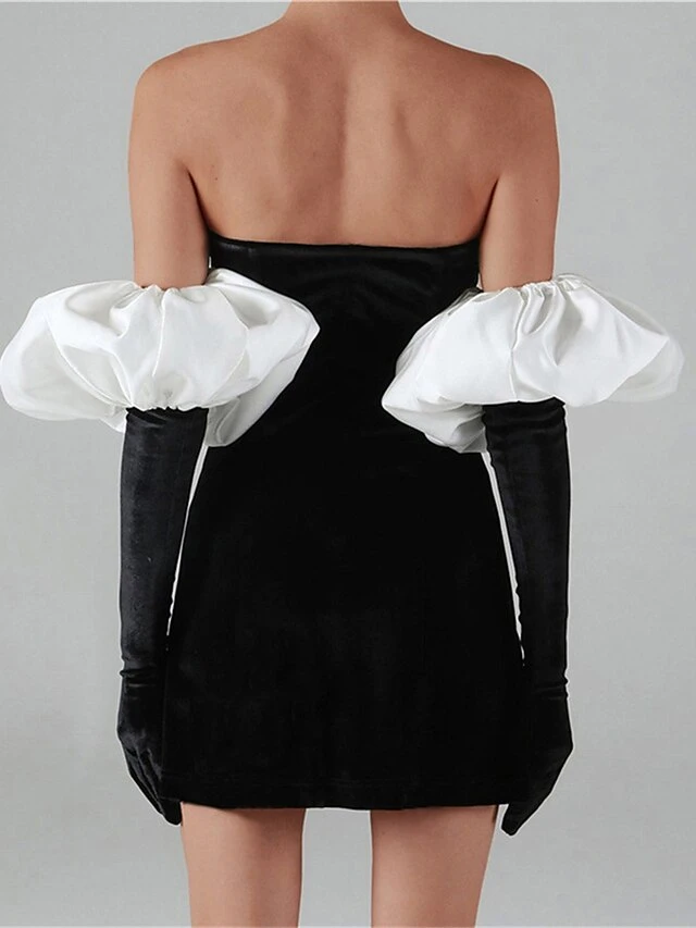 Women's Party Dress Velvet Dress Homecoming Dress Mini Dress Black White Pink Long Sleeve Color Block Backless Spring Fall Winter Strapless Fashion Winter Dress Wedding Guest Birthday Loose Fit 2023 11 Women's Party Dress Velvet Dress Homecoming Dress Mini Dress Black White Pink Long Sleeve Color Block Backless Spring Fall Winter Strapless Fashion Winter Dress Wedding Guest Birthday Loose Fit 2023 - Image 9