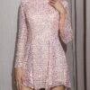 Women‘s Party Dress Sequin Dress Homecoming Dress Mini Dress Pink Long Sleeve Pure Color Sparkly Glitter Sequins Spring Fall Winter Crew Neck Fashion Winter Dress Wedding Guest Birthday Slim -Tesla Style nfsgcx1692688887780