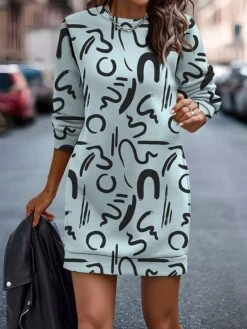Women's Casual Dress Sweatshirt Dress Mini Dress Warm Fashion Outdoor Vacation Going Out Crew Neck Print Print Loose Fit Navy Blue Blue Brown S M L XL XXL -Tesla Style nfvxjz1696764367312