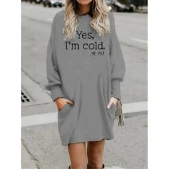 Women's Casual Dress Sweatshirt Dress Winter Dress Letter Pocket Print Crew Neck Mini Dress Fashion Streetwear Outdoor Daily Long Sleeve Loose Fit White Blue Khaki Fall Winter S M L XL XXL -Tesla Style ngmssv1692784930708