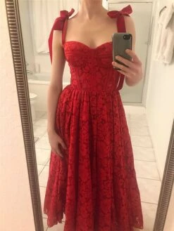 Women's Party Dress Lace Dress Cocktail Dress Midi Dress Red Sleeveless Pure Color Lace Spring Fall Winter Spaghetti Strap Fashion Winter Dress Wedding Guest Vacation 2023 S M L XL -Tesla Style ngnjzh1692079714066