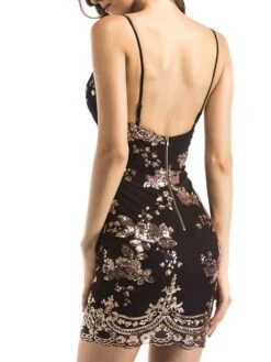 Women's Party Dress Casual Dress Sequin Dress Mini Dress Black White Yellow Sleeveless Floral Sequins Summer Spring V Neck Hot Party Halloween Vacation 2022 S M L XL -Tesla Style ngtcda1628763418934