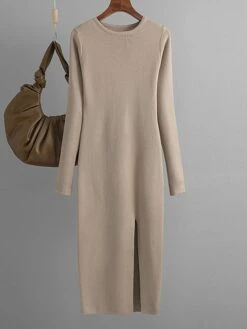 Women's Sweater Dress Jumper Dress Winter Dress Midi Dress Warm Plain Outdoor Daily Vacation Going Out Crew Neck Long Sleeve 2023 Slim Black Sky Blue Green One Size