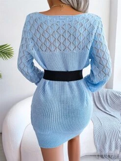 Women's Sweater Dress Winter Dress Jumper Dress Mini Dress Hollow Out Daily Date Going Out Active Fashion Off Shoulder Long Sleeve 2023 Loose Fit White Pink Blue Color S M L Size -Tesla Style nhaitd1692863463296