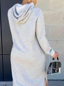 Women's Casual Dress Hoodie Dress Shift Dress Midi Dress Split Daily Date Vacation Active Fashion Hooded Long Sleeve 2023 Loose Fit Gray Color S M L XL Size -Tesla Style nhoywt1693559844904