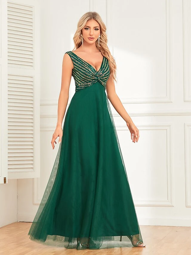 Women's Party Dress Sequin Dress Swing Dress Long Dress Maxi Dress Dark Green Sleeveless Pure Color Sequins Summer Spring Fall V Neck Formal Wedding Guest Evening Party 2023 S M L XL 6 Women's Party Dress Sequin Dress Swing Dress Long Dress Maxi Dress Dark Green Sleeveless Pure Color Sequins Summer Spring Fall V Neck Formal Wedding Guest Evening Party 2023 S M L XL - Image 4