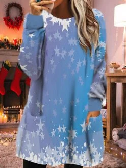 Women's Christmas Sweatshirt Dress Winter Dress Mini Dress Green Blue Orange Light Blue Long Sleeve Color Gradient Pocket Print Winter Fall Crew Neck Casual Loose Fit 2022 S M L XL XXL 3XL -Tesla Style nijckd1666684246776