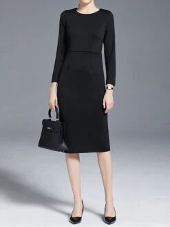 Women's Work Dress Sheath Dress Semi Formal Dress Fashion Winter Dress Office Workfashion Midi Dress Zipper Crew Neck 3/4 Length Sleeve Plain Regular Fit Black Red Fall Winter S M L XL XXL -Tesla Style nipcvn1695030996557