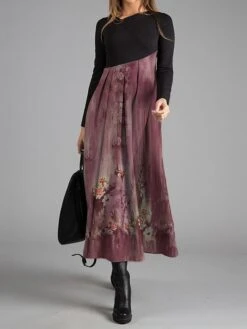 Women's Work Dress Casual Dress Swing Dress Fashion Winter Dress Daily Long Dress Maxi Dress Button Print V Neck Long Sleeve Floral Regular Fit Blue Dark Green Fuchsia Fall Winter S M L XL XXL