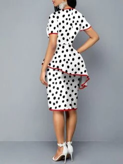 Women's Sheath Dress Church Dress Midi Dress White Short Sleeve Polka Dot Ruffle Summer Spring Crew Neck Work 2023 S M L XL XXL -Tesla Style njfovr1630307982952