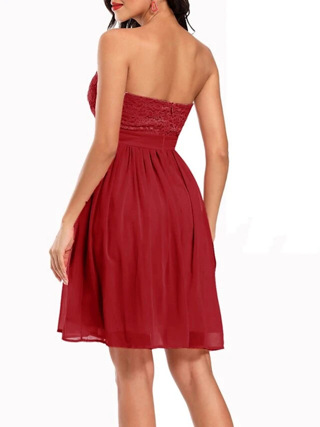 Women's Retro Elegant Homecoming Dress Mini Dress Party Wedding Guest Pleated Zipper Solid Color Strapless Sleeveless Regular Fit Summer Spring 2023 Pink Burgundy S M L XL 6 Women's Retro Elegant Homecoming Dress Mini Dress Party Wedding Guest Pleated Zipper Solid Color Strapless Sleeveless Regular Fit Summer Spring 2023 Pink Burgundy S M L XL - Image 4