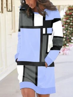 Women's Casual Dress Plaid Dress Sweatshirt Dress Geometric Plaid Pocket Print Crew Neck Mini Dress Fashion Streetwear Outdoor Daily Long Sleeve Loose Fit Yellow Pink Blue Fall Winter S M L XL XXL -Tesla Style njtjpi1695295203957