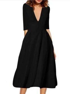 Women's Party Dress Swing Dress Emerald Green Dress Midi Dress Black White Fuchsia Half Sleeve Pure Color Ruched Spring Fall V Neck Party Evening Party 2022 S M L XL XXL XXXL -Tesla Style nknzur1618452023783