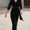 Women's Party Dress Velvet Dress Cocktail Dress Midi Dress Black Red Royal Blue Long Sleeve Pure Color Lace Up Spring Fall Winter V Neck Fashion Winter Dress Wedding Guest Vacation 2023 S M L XL