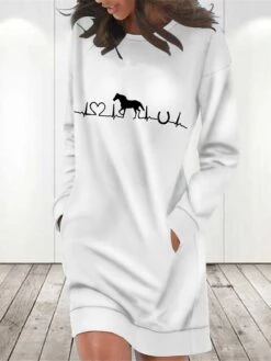 Women's Sweatshirt Dress Casual Dress Mini Dress Warm Fashion Outdoor Vacation Going Out Crew Neck Pocket Print Print Loose Fit White Red Blue S M L XL XXL -Tesla Style nlyvoi1697634091041