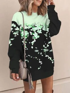 Women's Casual Dress Sweatshirt Dress Mini Dress Warm Fashion Outdoor Vacation Going Out Crew Neck Print Floral Loose Fit Yellow Pink Blue S M L XL XXL -Tesla Style nmlqot1694069055774