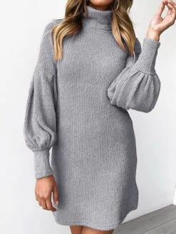 Women's Sweater Dress Jumper Dress Casual Dress Mini Dress Warm Plain Outdoor Casual Daily Holiday Turtleneck Long Sleeve 2023 Regular Fit Black Yellow Pink S M L XL XXL 3XL -Tesla Style nmtxyh1694426951556